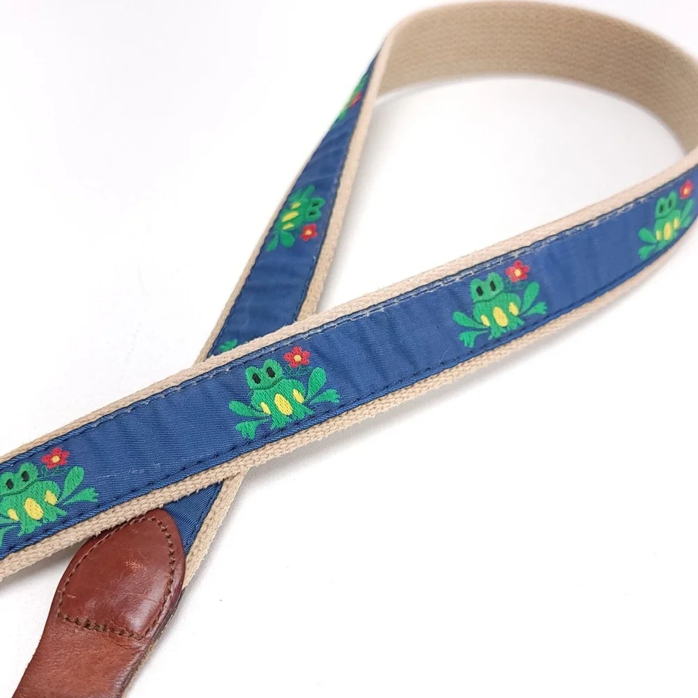 Leather Man Ltd. Tan Blue Frog‎ Frogs Leather Canvas Belt Men's Size 36